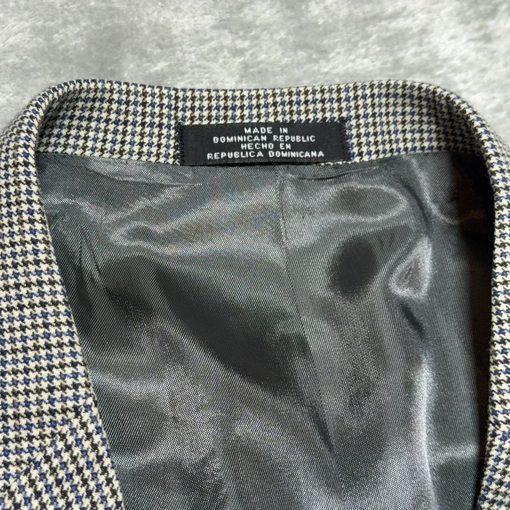 Stafford 46L Houndstooth Sport Coat 100%‎ Pure New Wool Gray Blue Blazer 46 Long